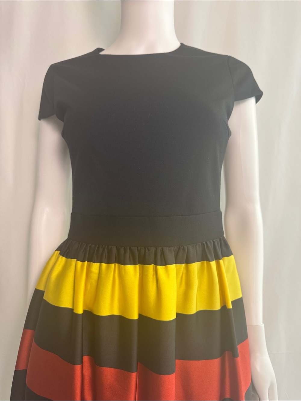 Ted Baker Black Dress with Yellow, Red, Green & Pink Striped Skirt - Picture 8 of 13